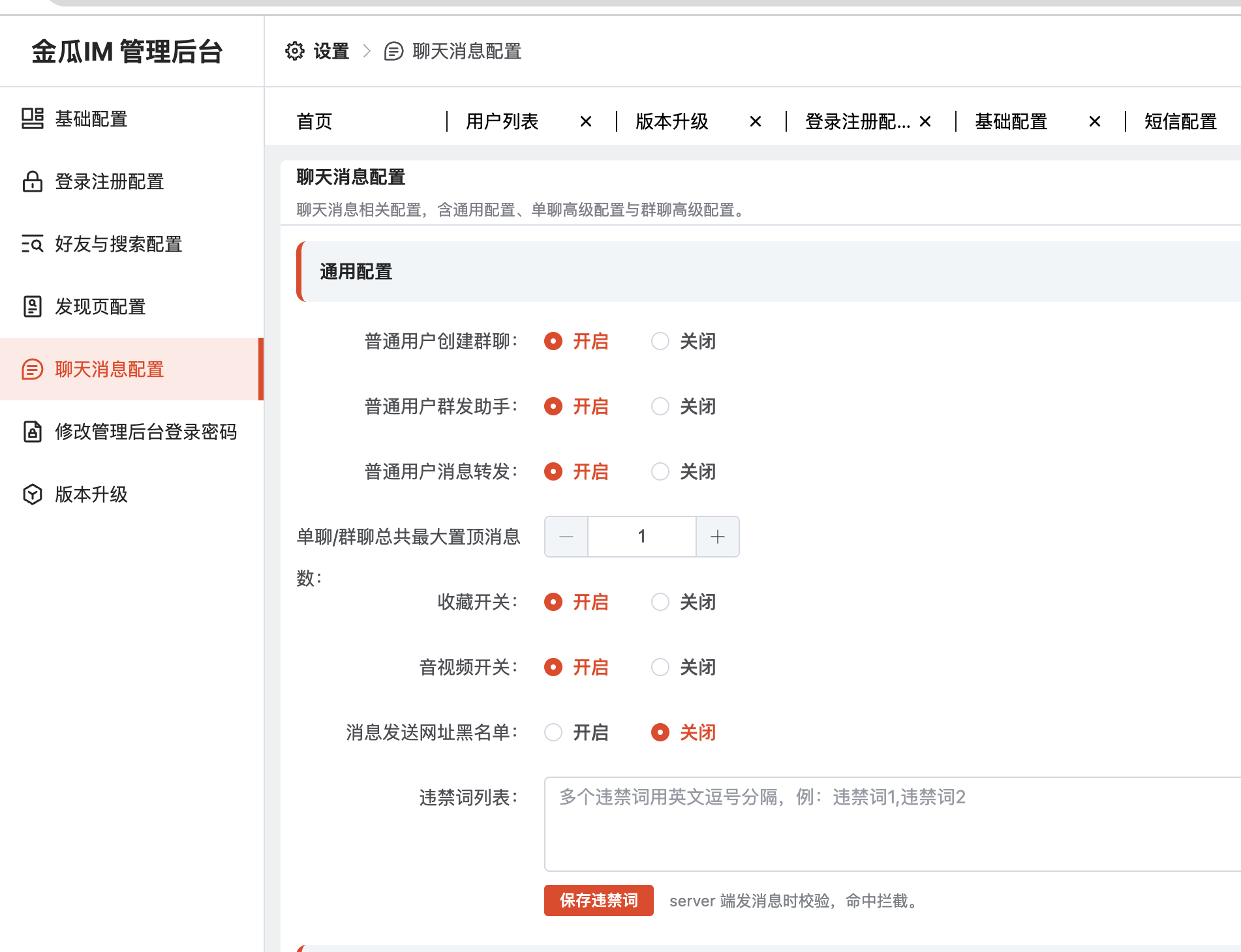 聊天消息配置